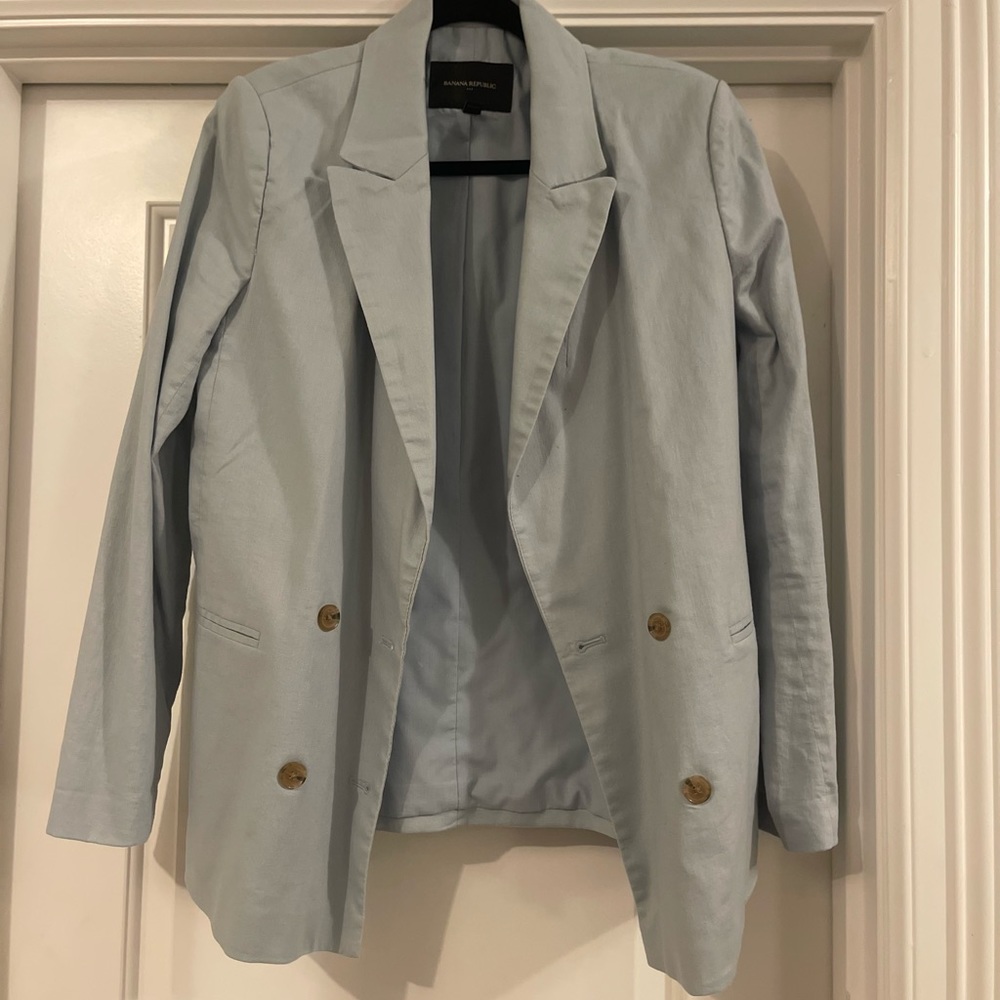Banana Republic Linen Blend Double Breasted Light Ice Blue Blazer size 8